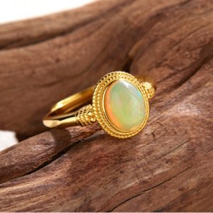 S925 Sterling Silver Ring For Women Set With Natural Opal Gemstones